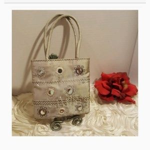 Evening Bag Silver Embroider/ Mirror